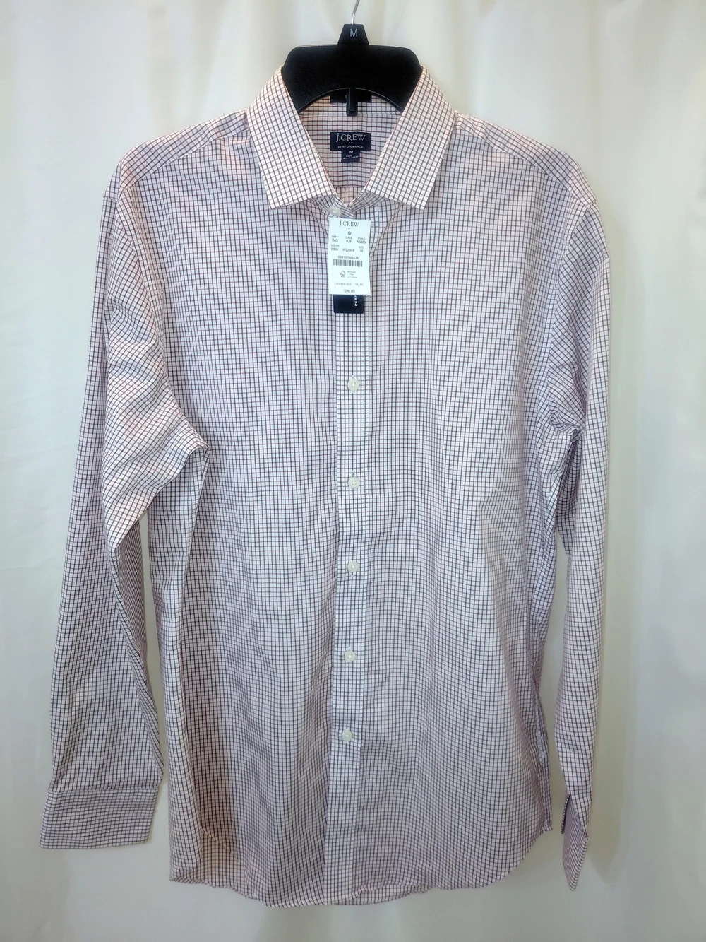 NWT J.CREW Sz M Red/White Micro-Check Dress Shirt